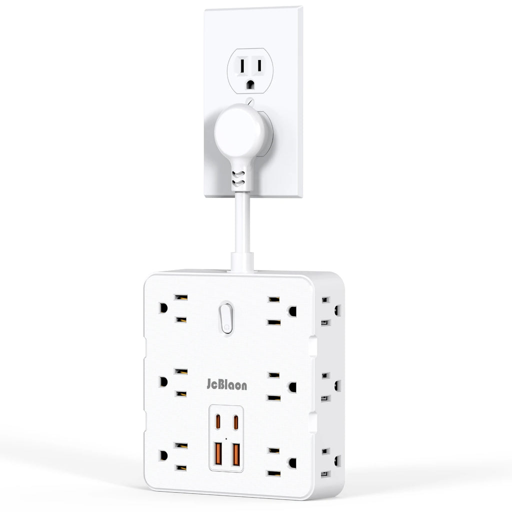Flat Plug Power Strip with 12 Widely Outlets 4 USB Ports(2 USB C)