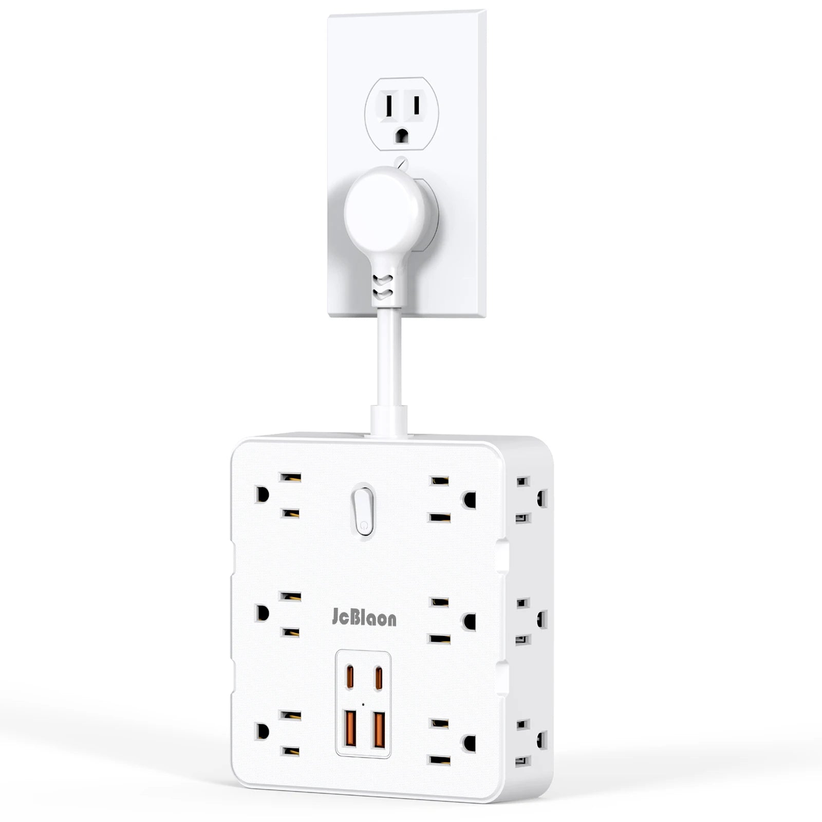 Flat Plug Power Strip with 12 Widely Outlets 4 USB Ports(2 USB C)