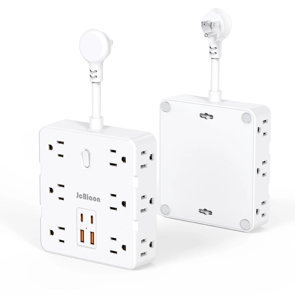 Flat Plug Power Strip with 12 Widely Outlets 4 USB Ports(2 USB C)