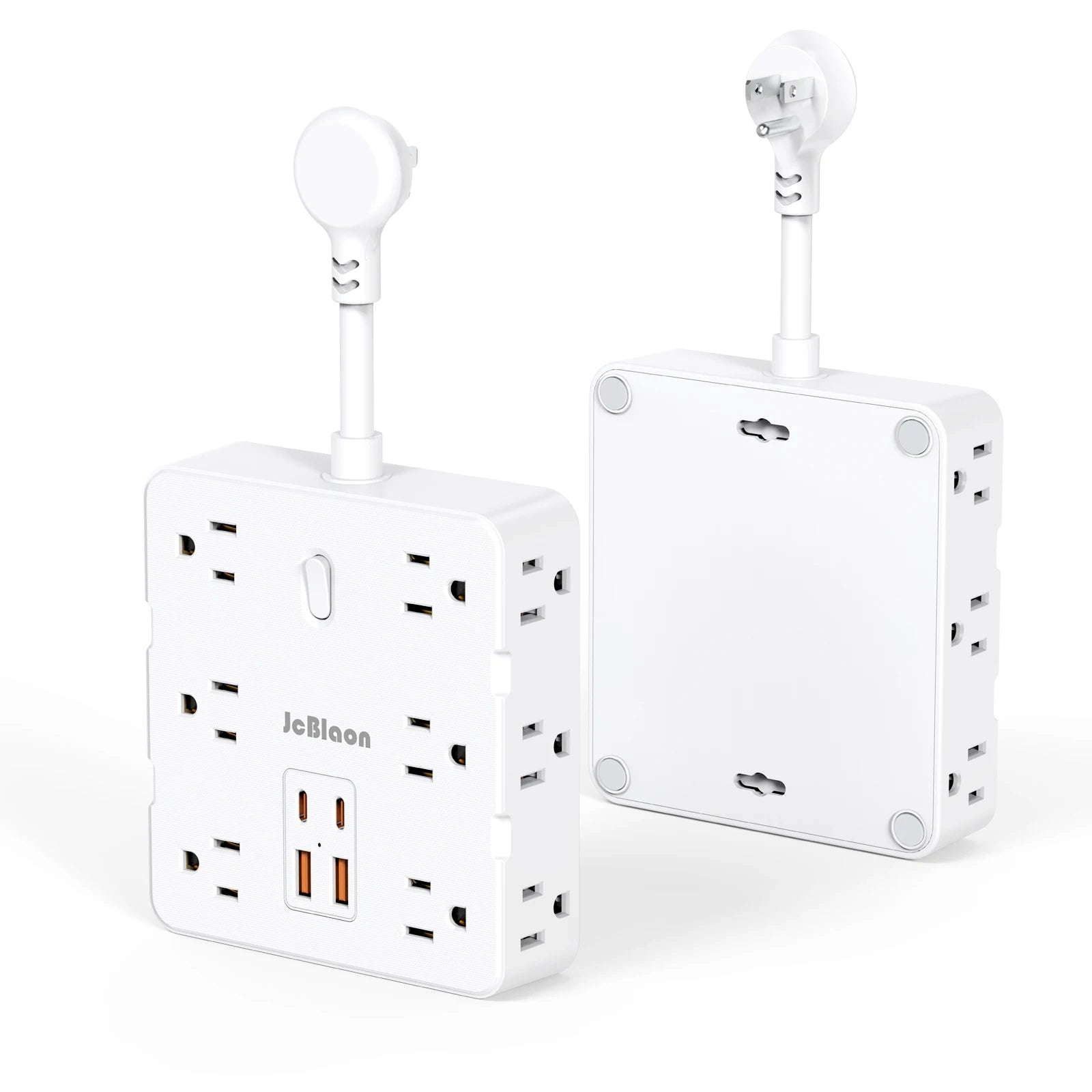 Flat Plug Power Strip with 12 Widely Outlets 4 USB Ports(2 USB C)