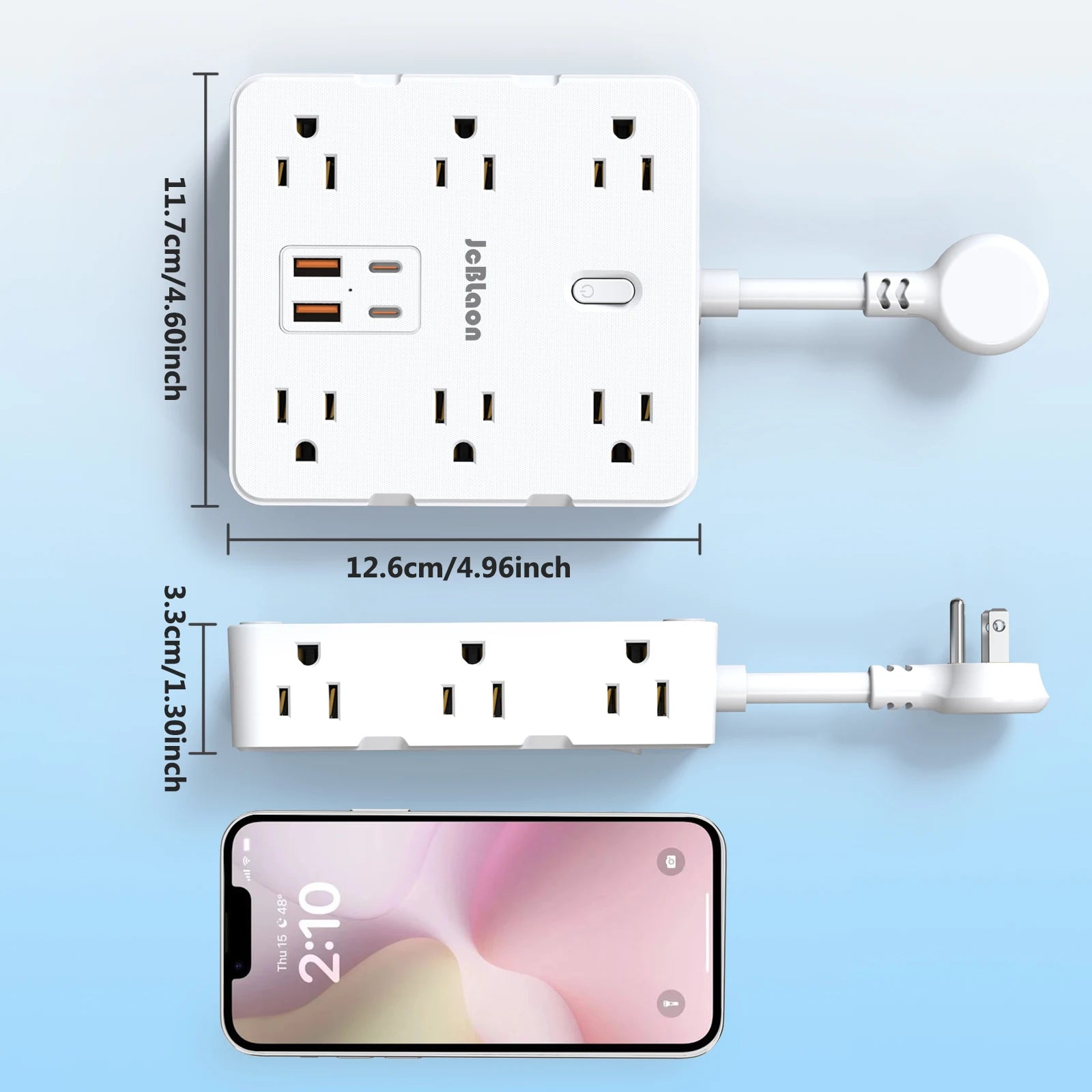 Flat Plug Power Strip with 12 Widely Outlets 4 USB Ports(2 USB C)