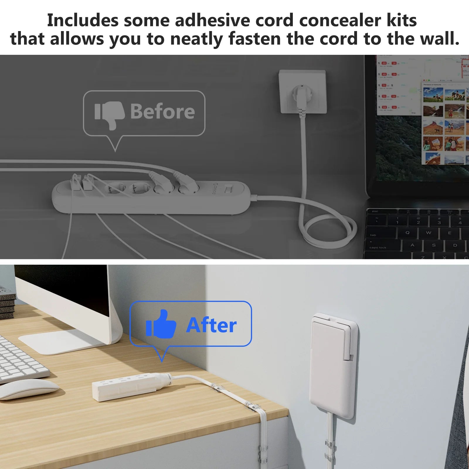 Flat Power Outlet expander Slim wall gauge plug with 3/5 foot cable