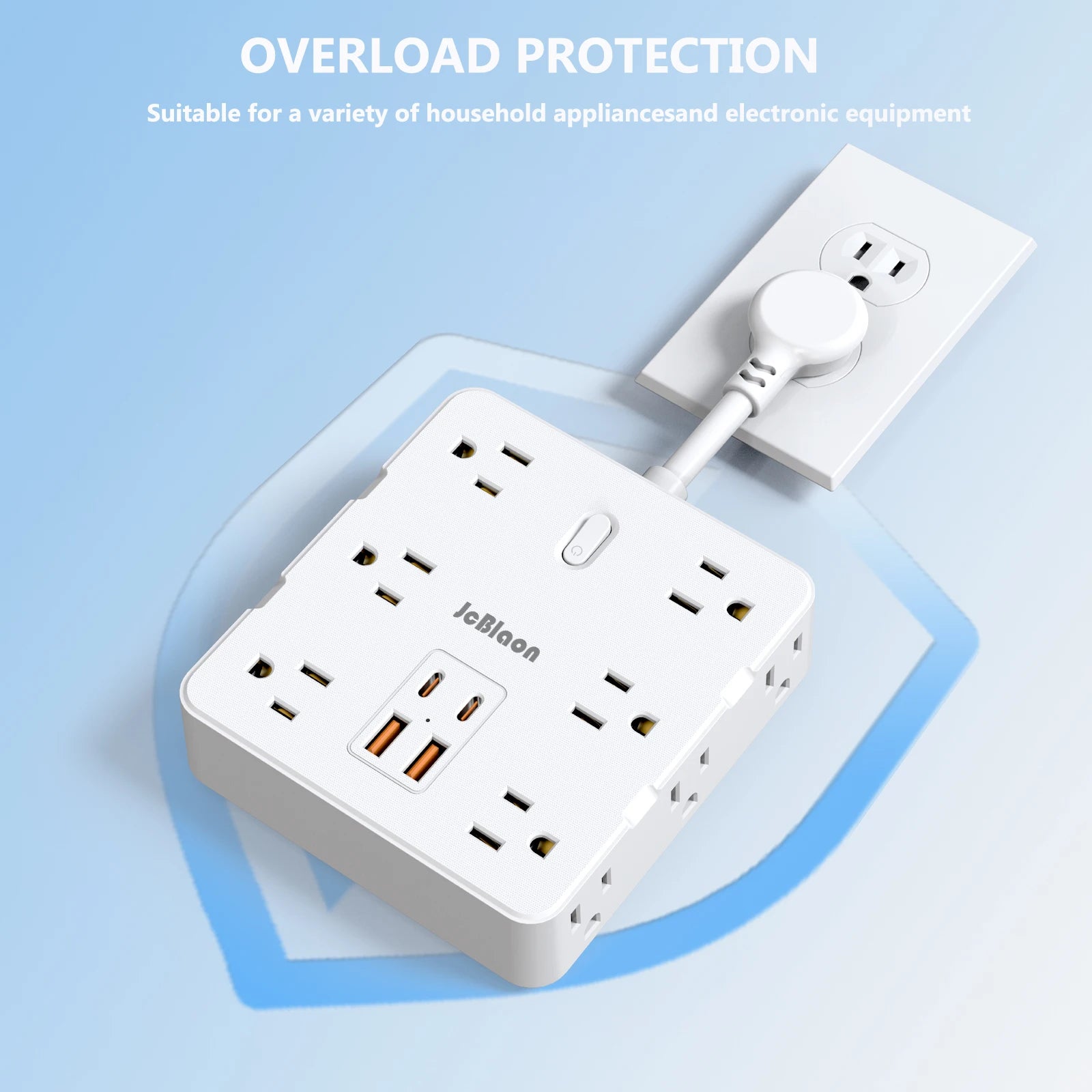 Flat Plug Power Strip with 12 Widely Outlets 4 USB Ports(2 USB C)
