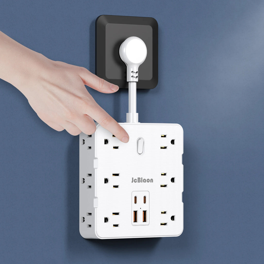 Flat Plug Power Strip with 12 Widely Outlets 4 USB Ports(2 USB C)