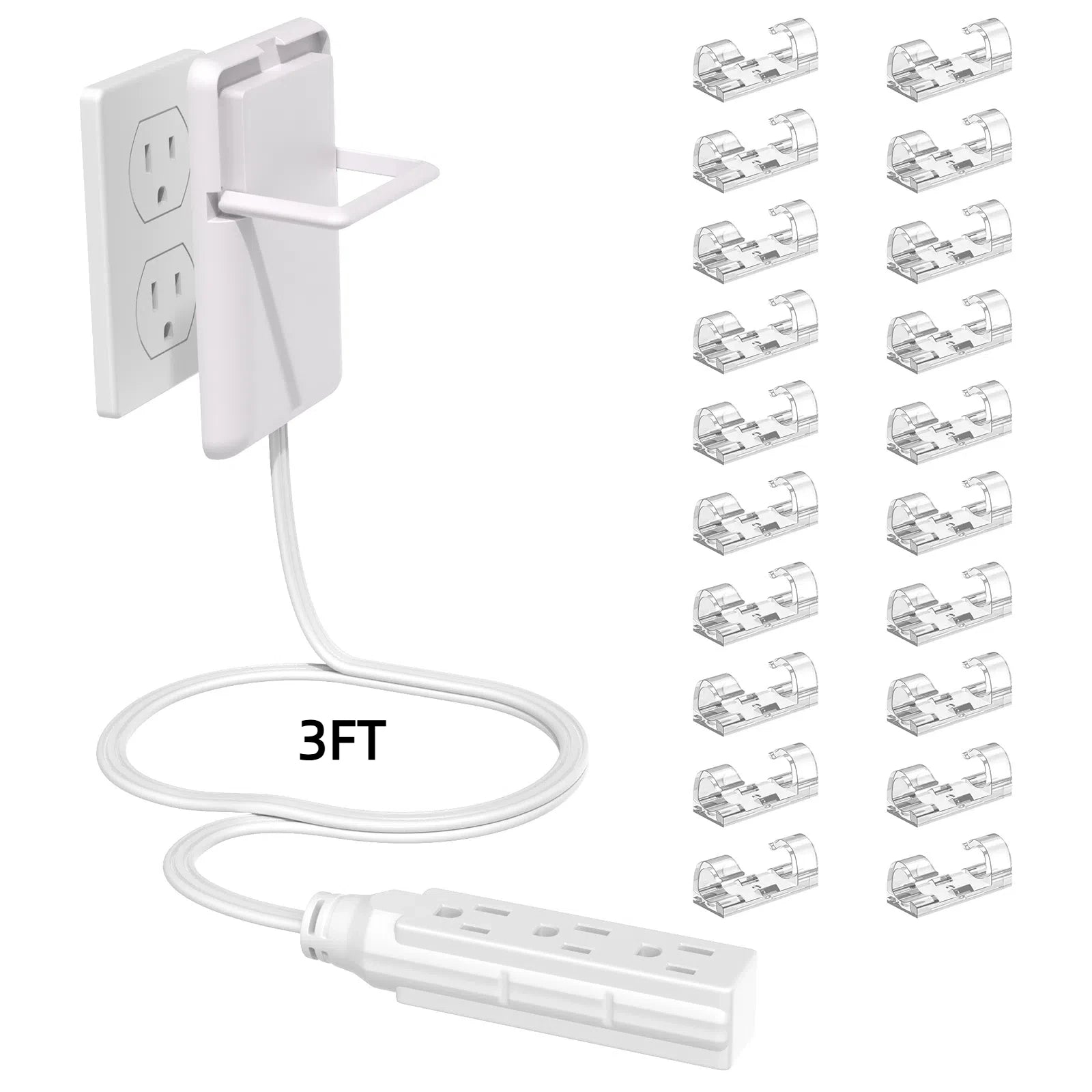 Flat Power Outlet expander Slim wall gauge plug with 3/5 foot cable