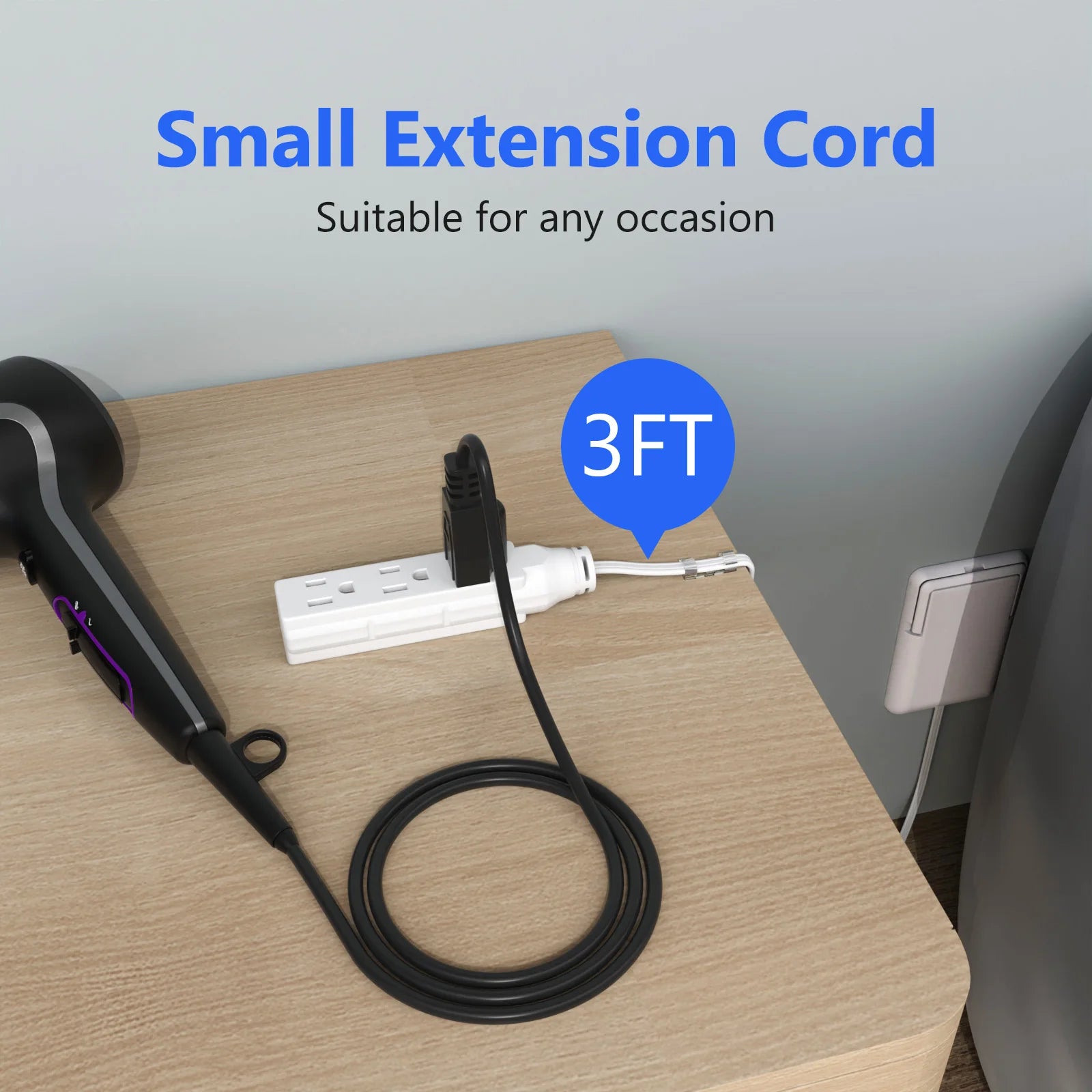 Flat Power Outlet expander Slim wall gauge plug with 3/5 foot cable