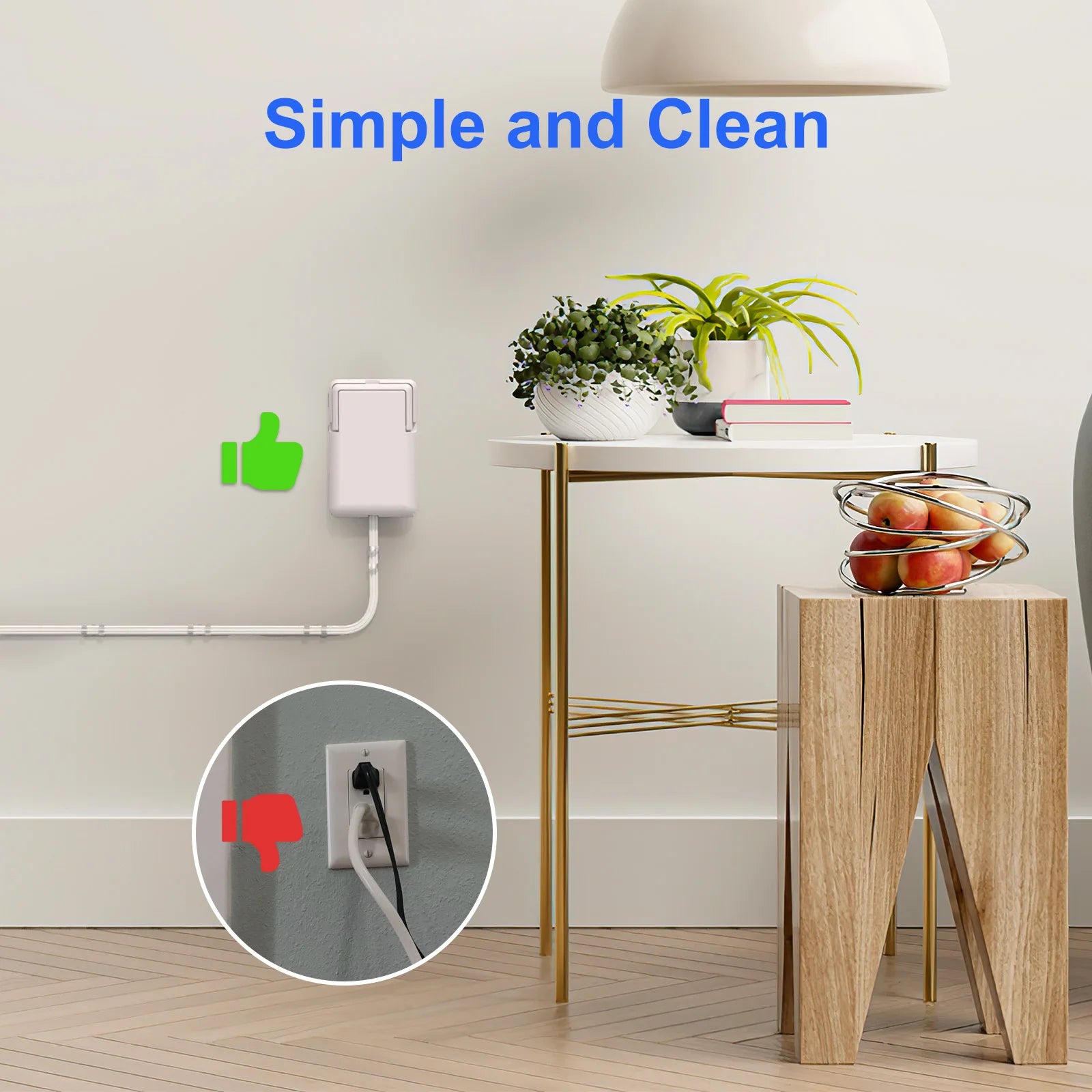 Flat Power Outlet expander Slim wall gauge plug with 3/5 foot cable