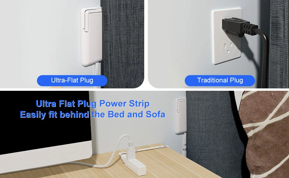 Flat Power Outlet expander Slim wall gauge plug with 3/5 foot cable